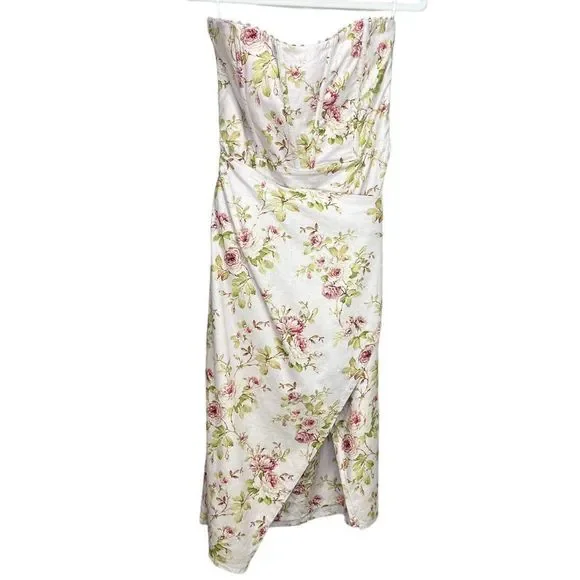 NEW V. Chapman Anthropologie Liliana Strapless Midi Dress Pink Rose Floral 12 - Picture 6 of 14